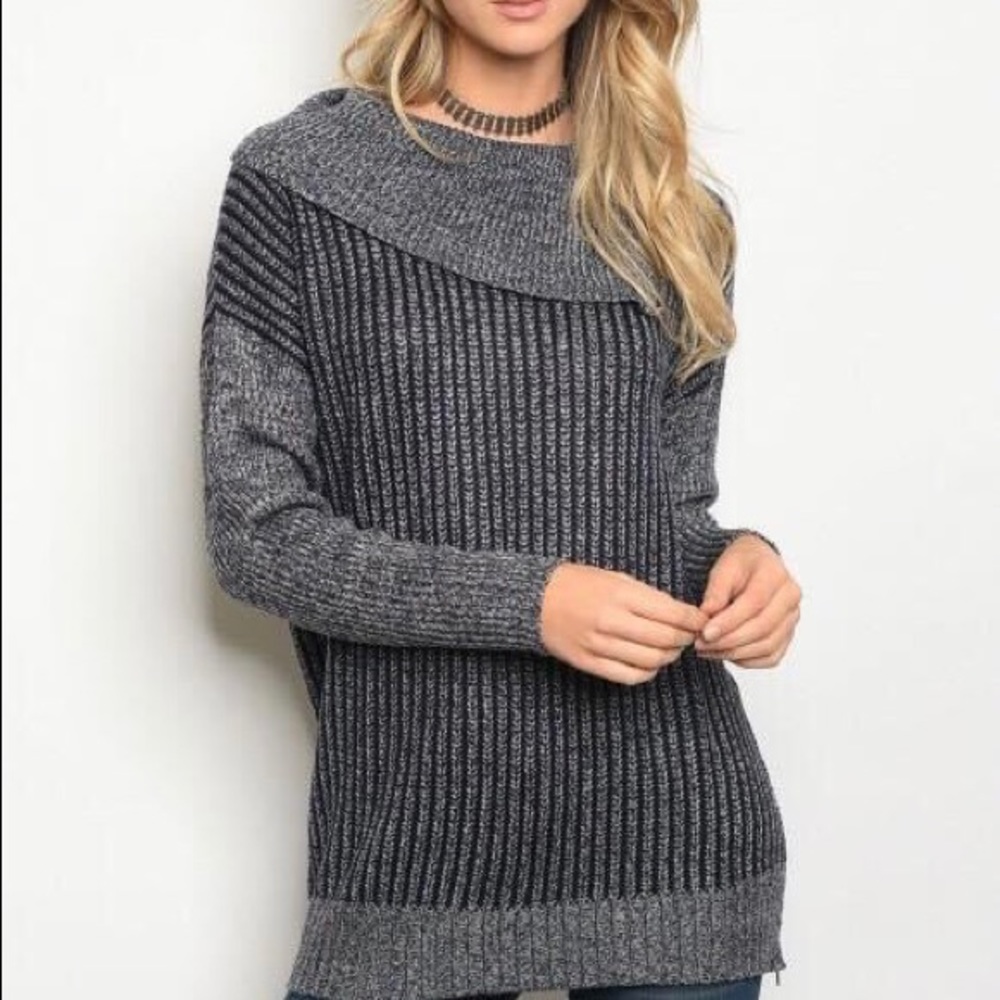 M. Rena M Navy Cowl Neck Zip Sweater
